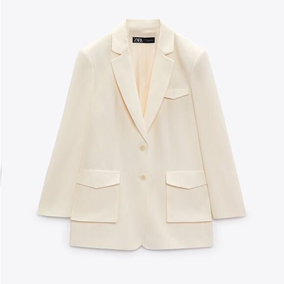 Zara Cream Blazer cotton/ linen blend - Picture 2 of 7